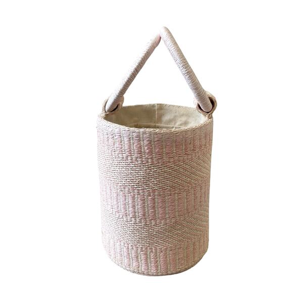 SIGRID OLSEN Woven Pink & Cream Bucket Handbag Purse Tote Beach Fashion NEW - Picture 5 of 16